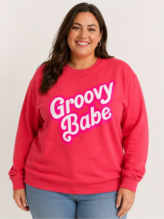 Pacific & Co. Sweaters - Pacific & Co Groovy Babe Pink Graphic Sweatshirt 1XL Retro Y2K Plus Size Pink